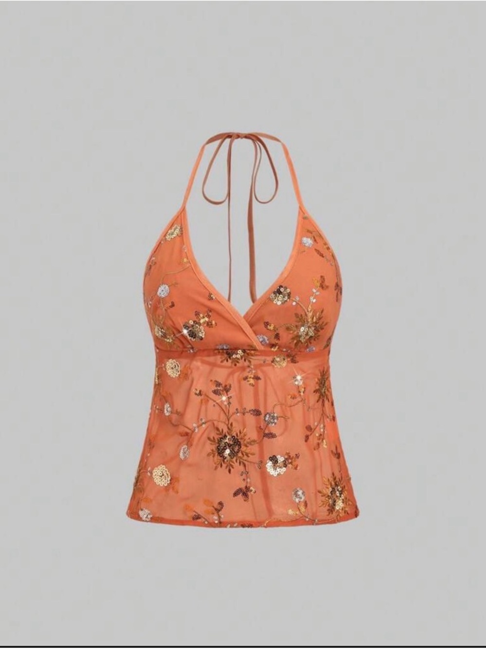 Ibiza Wear🏝️: Orange Embroidered Halter Tank Top